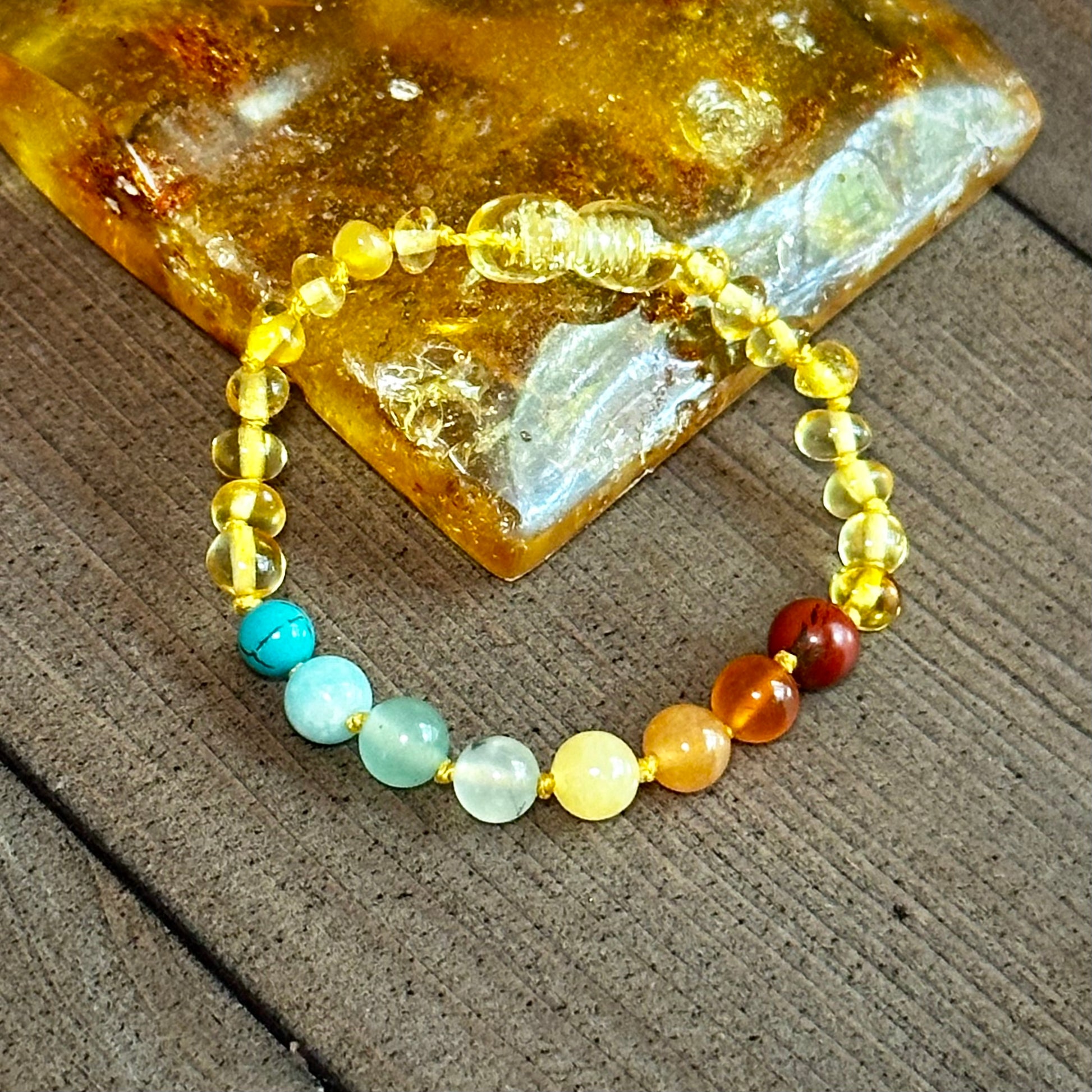 Retro Rainbow Teething Anklet – Funky Birdie Amber