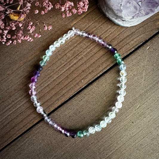 Spring Special Feature~Mini Faceted Gemmy Rainbow Fluorite Stretchy Stacker