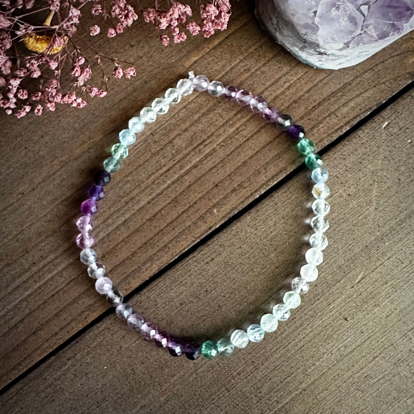 Mini Faceted Gemmy Rainbow Fluorite Stretchy Stacker