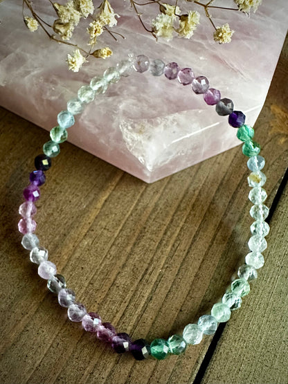 Mini Faceted Gemmy Rainbow Fluorite Stretchy Stacker
