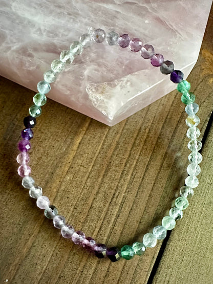 Mini Faceted Gemmy Rainbow Fluorite Stretchy Stacker